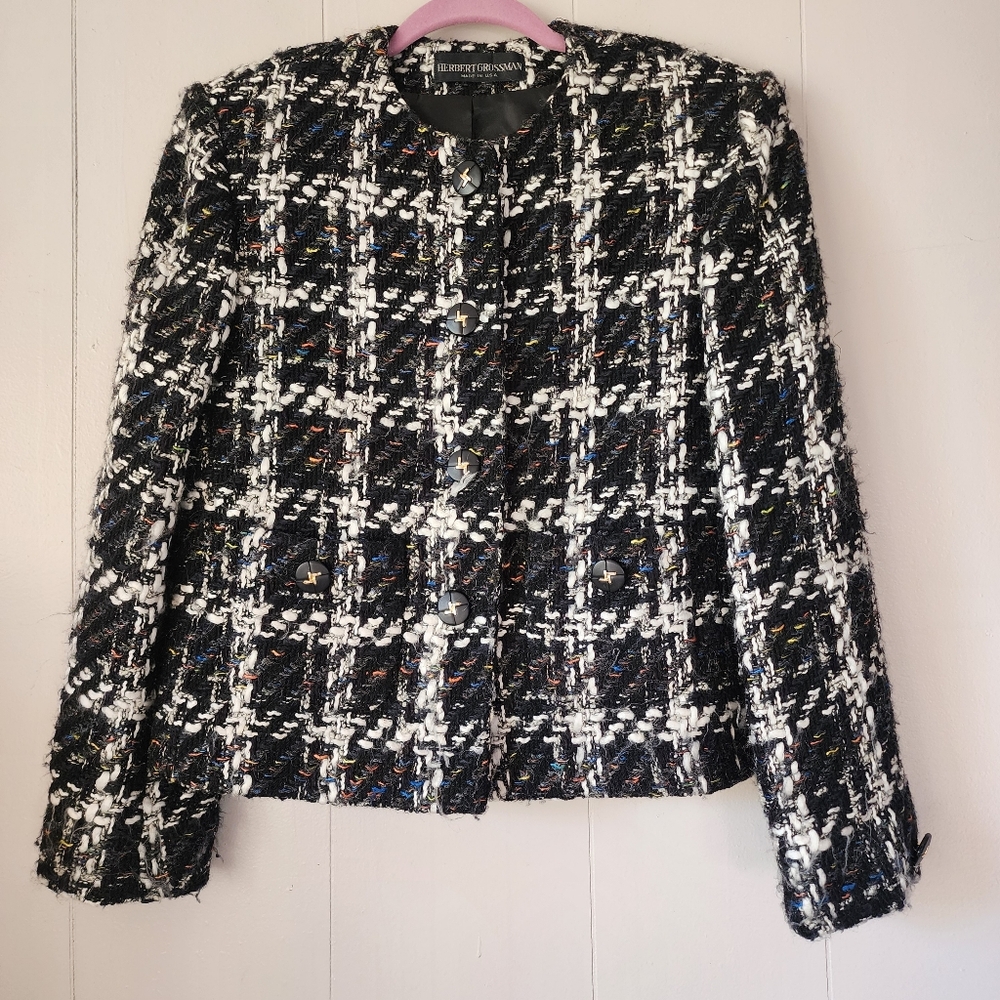 MAKE OFFER Vintage Tweed Academia Office Herbert Grossman Blazer Jacket